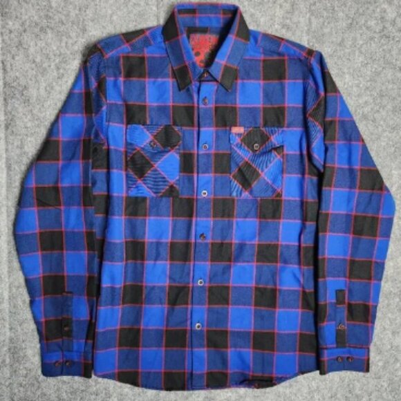 Dixxon Mens Voorhees Flannel Shirt LT Large Tall Blue Red Plaid Friday the 13th - Picture 1 of 9